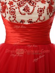 Glittering Mini Length Zipper Red for Prom and Party with Beading and Ruching