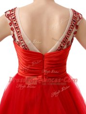 Glittering Mini Length Zipper Red for Prom and Party with Beading and Ruching