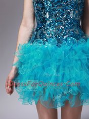 Organza Strapless Sleeveless Zipper Beading and Ruffles Homecoming Dress in Aqua Blue