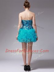 Organza Strapless Sleeveless Zipper Beading and Ruffles Homecoming Dress in Aqua Blue