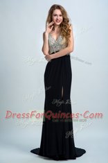 Romantic With Train Column/Sheath Sleeveless Black Homecoming Dress Brush Train Backless