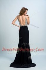Romantic With Train Column/Sheath Sleeveless Black Homecoming Dress Brush Train Backless
