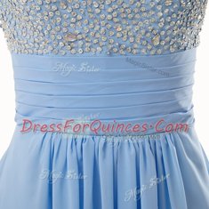 Blue Side Zipper Prom Evening Gown Beading Sleeveless Floor Length