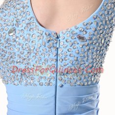 Blue Side Zipper Prom Evening Gown Beading Sleeveless Floor Length