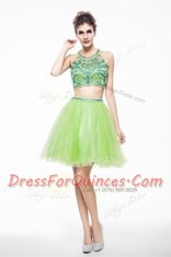 Scoop Sleeveless Beading Knee Length Prom Evening Gown