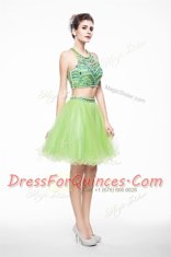 Scoop Sleeveless Beading Knee Length Prom Evening Gown