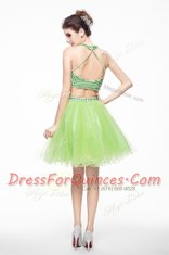 Scoop Sleeveless Beading Knee Length Prom Evening Gown