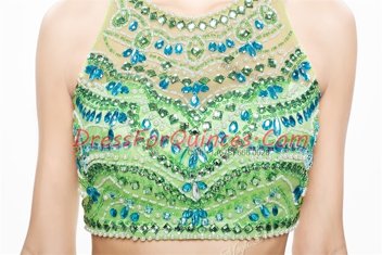 Scoop Sleeveless Beading Knee Length Prom Evening Gown