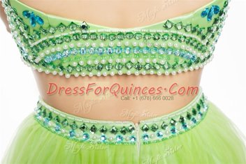 Scoop Sleeveless Beading Knee Length Prom Evening Gown