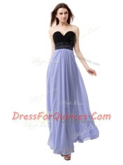 Best Column/Sheath Prom Gown Lavender Sweetheart Chiffon Sleeveless Floor Length Lace Up