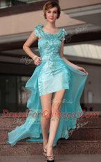 Top Selling Aqua Blue Scoop Zipper Beading and Sequins Prom Dress Sleeveless