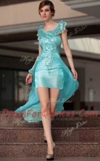 Top Selling Aqua Blue Scoop Zipper Beading and Sequins Prom Dress Sleeveless
