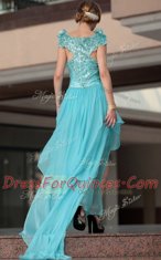 Top Selling Aqua Blue Scoop Zipper Beading and Sequins Prom Dress Sleeveless