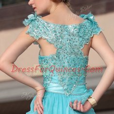 Top Selling Aqua Blue Scoop Zipper Beading and Sequins Prom Dress Sleeveless