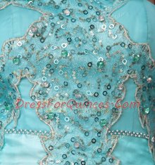 Top Selling Aqua Blue Scoop Zipper Beading and Sequins Prom Dress Sleeveless