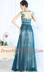 Perfect Teal Chiffon Zipper Scoop Sleeveless Floor Length Homecoming Dress Lace