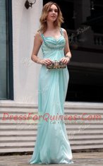 Amazing Floor Length Column/Sheath Sleeveless Light Blue Evening Dress Zipper