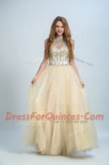 Beading Dress for Prom Champagne Zipper Sleeveless Floor Length