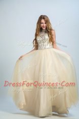 Beading Dress for Prom Champagne Zipper Sleeveless Floor Length