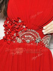 High Quality With Train Lace Up Prom Party Dress Red for Prom and Party with Beading and Ruching Brush Train