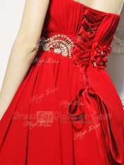 High Quality With Train Lace Up Prom Party Dress Red for Prom and Party with Beading and Ruching Brush Train