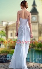 Silver Column/Sheath V-neck Sleeveless Chiffon Floor Length Zipper Beading and Ruching Prom Evening Gown