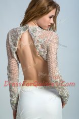 Dazzling Long Sleeves Backless Floor Length Beading Evening Dress