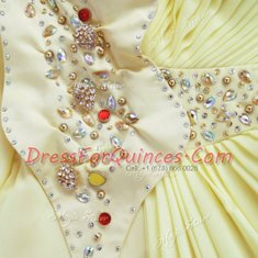 Customized Light Yellow Prom Dresses Prom and Party and For with Beading One Shoulder Sleeveless Side Zipper