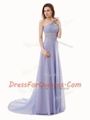 High End Lavender One Shoulder Neckline Beading Prom Dress Sleeveless Zipper
