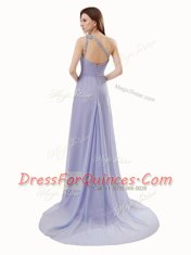 High End Lavender One Shoulder Neckline Beading Prom Dress Sleeveless Zipper