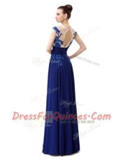 Blue High-neck Zipper Beading and Appliques Evening Dress Cap Sleeves