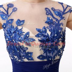 Blue High-neck Zipper Beading and Appliques Evening Dress Cap Sleeves