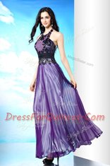 Captivating Halter Top Sleeveless Chiffon Evening Dress Lace Zipper