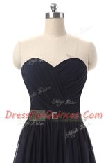 Graceful Blue And Black Sleeveless Floor Length Ruching and Belt Lace Up