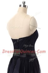 Graceful Blue And Black Sleeveless Floor Length Ruching and Belt Lace Up