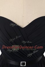 Graceful Blue And Black Sleeveless Floor Length Ruching and Belt Lace Up