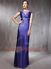 Fancy Floor Length Side Zipper Purple for Prom and Party with Beading