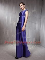 Fancy Floor Length Side Zipper Purple for Prom and Party with Beading
