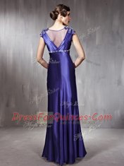 Fancy Floor Length Side Zipper Purple for Prom and Party with Beading