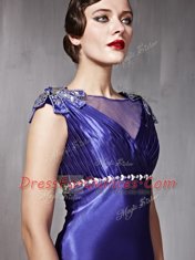 Fancy Floor Length Side Zipper Purple for Prom and Party with Beading