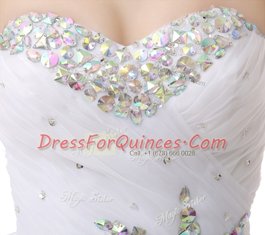 Pink And White A-line Organza Sweetheart Sleeveless Beading and Ruffles Knee Length Lace Up Dress for Prom