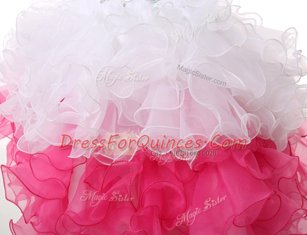 Pink And White A-line Organza Sweetheart Sleeveless Beading and Ruffles Knee Length Lace Up Dress for Prom