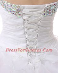 Pink And White A-line Organza Sweetheart Sleeveless Beading and Ruffles Knee Length Lace Up Dress for Prom