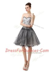 Attractive Sleeveless Organza Knee Length Lace Up Prom Dresses in Black with Beading and Ruffled Layers and Ruching