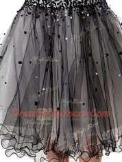 Attractive Sleeveless Organza Knee Length Lace Up Prom Dresses in Black with Beading and Ruffled Layers and Ruching
