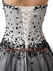 Attractive Sleeveless Organza Knee Length Lace Up Prom Dresses in Black with Beading and Ruffled Layers and Ruching