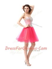 Best Selling Coral Red Zipper Prom Gown Beading Sleeveless Knee Length