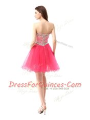 Best Selling Coral Red Zipper Prom Gown Beading Sleeveless Knee Length
