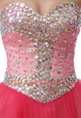 Best Selling Coral Red Zipper Prom Gown Beading Sleeveless Knee Length
