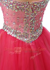 Best Selling Coral Red Zipper Prom Gown Beading Sleeveless Knee Length